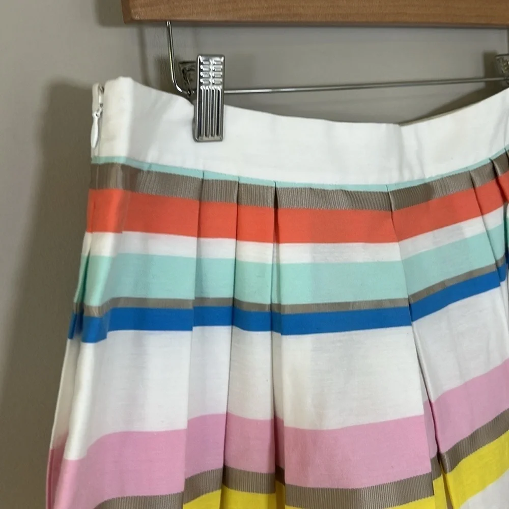 Kate Spade Ribbon Cape Rainbow Stripe Skirt Rainbow Pleated Midi Sz 12 NEW